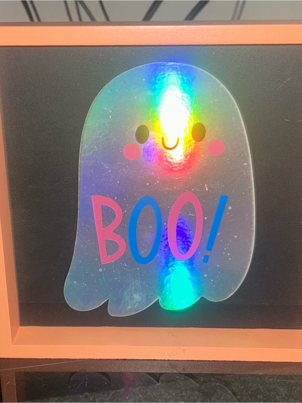Holographic Ghost 'BOO!' Halloween Window Decal - Pink & Blue